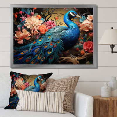 Teal Peacock Parade II - Animals Canvas Art Print