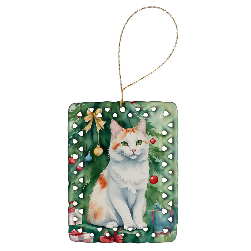 Ornement en porcelaine turque avec un chat à l'arbre de Noël, Turc de Van