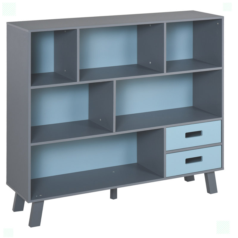 Organisateur de rangement à 3 niveaux avec bibliothèque ouverte pour enfant, Bleu