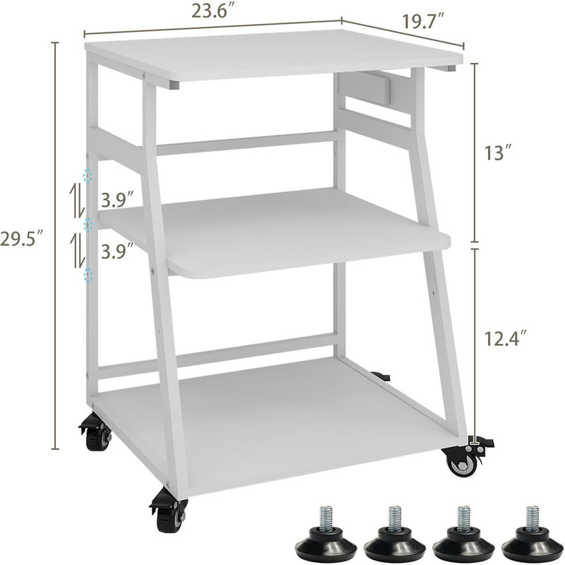 Grand bureau pour imprimante 23,6 po x 19,7 po x 29,5 po avec tablette de rangement réglable et station de charge, Blanc
