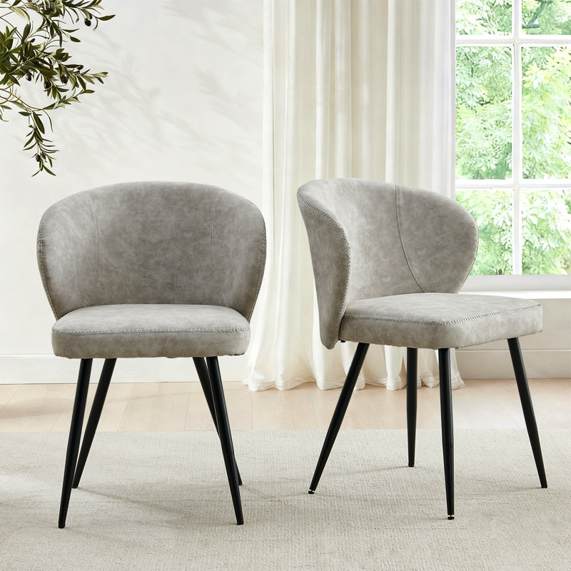 Leather Dining Chair Modern Kitchen & Makeup Chair, Side Chair With Stell Legs, Ergonomic Backrest, 2, Light Grey