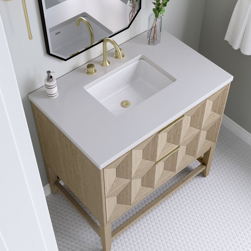 Emmeline 36'' Single Bathroom Vanity with Top, White Zeus, 8" Widespread, Pebble Oak