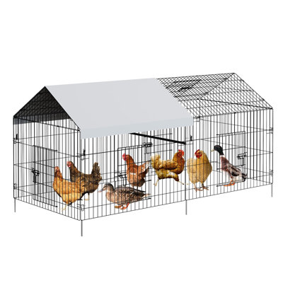 Metal Chicken Coop, Portable Outdoor Run with Waterproof Cover, Rabbit Duck Backyard Farm Large Cat Cage,86" 