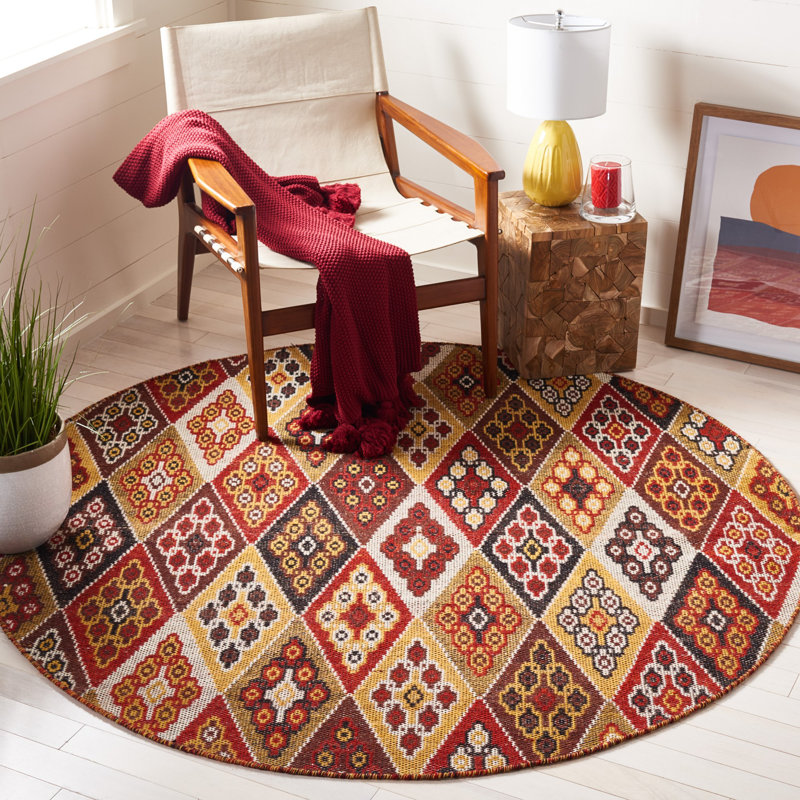 Kilim Flat Weave Wool Geometric Rug, Round 6'