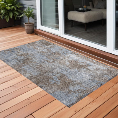 Tapis extérieur antidérapant lavable et antidérapant 2 pi x 3 pi bleu et moka