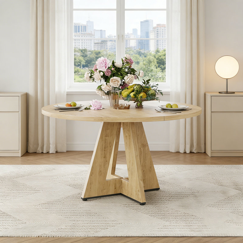 Table de salle à manger ronde pour 4 à 7 personnes, table de cuisine moderne en bois avec base en métal robuste, facile à assembler