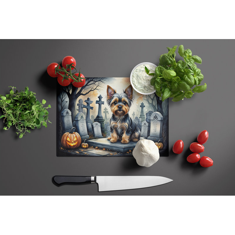 Yorkshire Terrier Spooky Halloween Glass Cutting Board Large