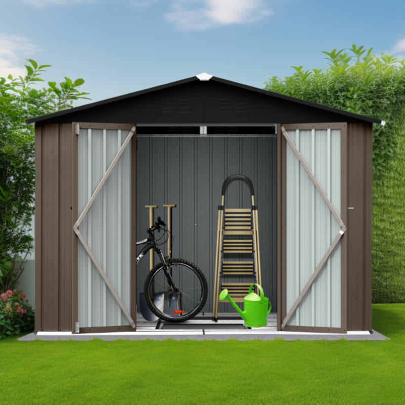 Metal garden sheds outdoor storage sheds, Brown/Black, 79" H x 144" W x 120" D