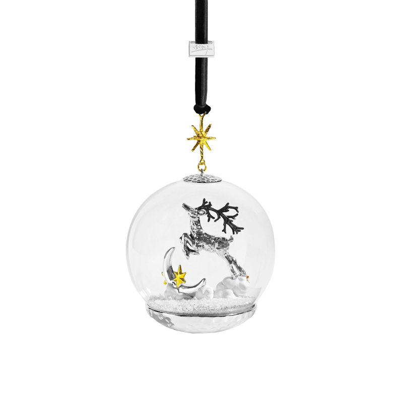 Reindeer Snow Globe 6'' Handmade Glass Ball Ornament