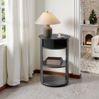 Table d'appoint en métal à 3 niveaux avec porte coulissante 27,5 po H, conception cylindrique