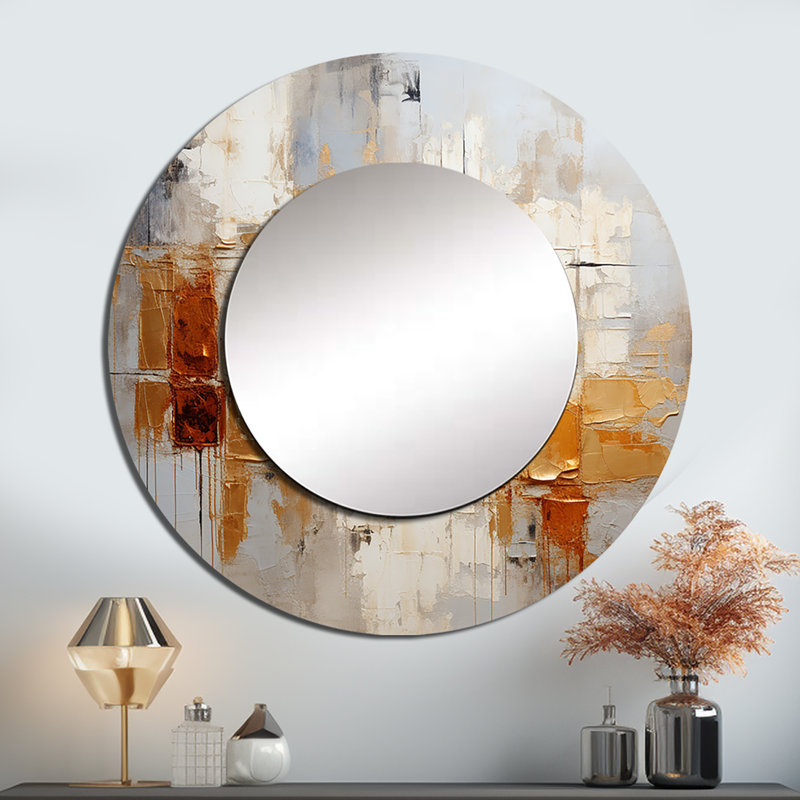 Raeef Transcendent Textures V - Abstract Collages Decorative Mirror, Modern Round Wall Mirror, Printed Metal Art, 23" x 23"