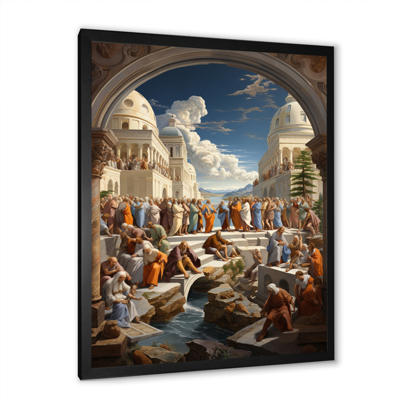 Gebber, chef-d'œuvre de l'école d'Athènes I sur toile, Cadre d'angle fermé noir, H 20 po x l 12 po x P 1 po