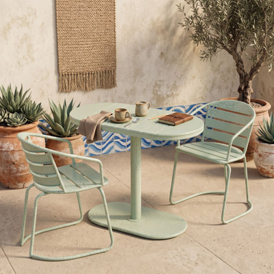 Ensemble bistro 3 pièces pour l'extérieur, ensemble de salle à manger de patio moderne avec table ovale, chaises à dossier à lattes et finition mate