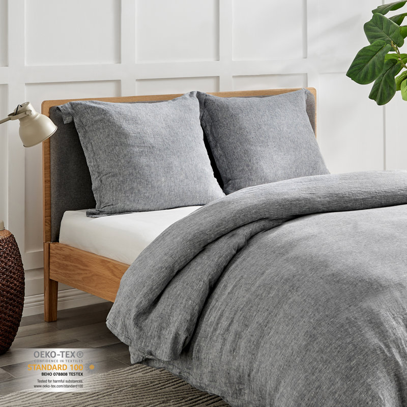 Washed Linen Heathered Stone Sham with Flange, Euro
