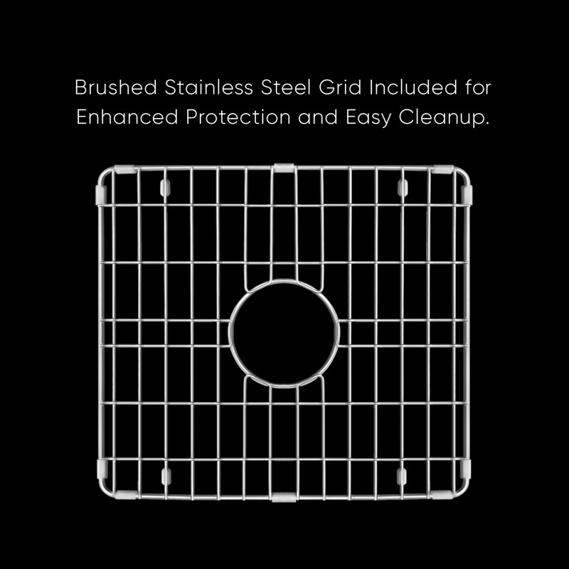 Whitehaus Collection Undermount Single Bowl Fireclay Kitchen Sink with Stainless Steel Grid, 10" H x 24" L x 18" D