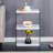 Three-tier bedside table: mdf top with white stickers, transparent tempered glass sides, simple design with storage (112 characters)