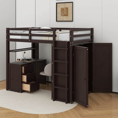 Twin Loft Bed With Drawers,Desk And Wardrobe