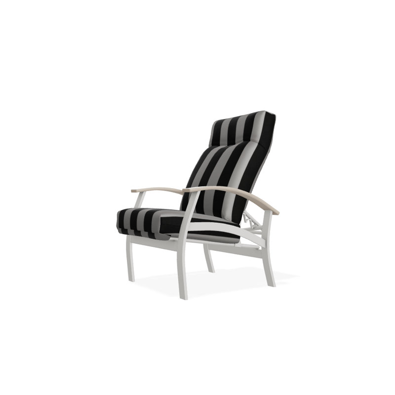 Chaise de patio inclinable avec coussins Askar, Cabana classique à rayures noires Sunbrella®, Neige texturée, Désert P60