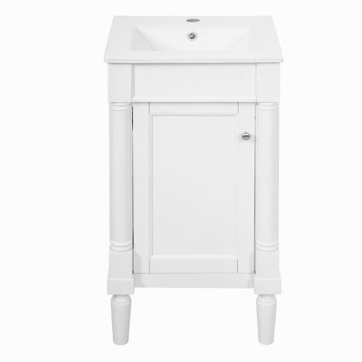 18" French Style Bathroom Cabinet with Storage, Small Space Solution with Ceramic Sink, Adjustable Shelf, Soft-Closing Hinges