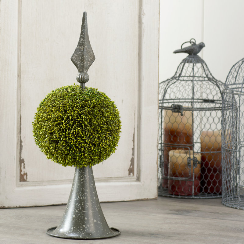 17'' Faux Boxwood Topiary in Metal Freestanding