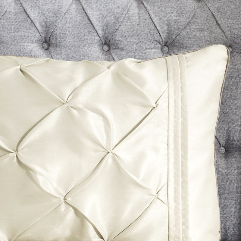 Ivory Full 7-Piece Tufted Comforter Set with Stripes