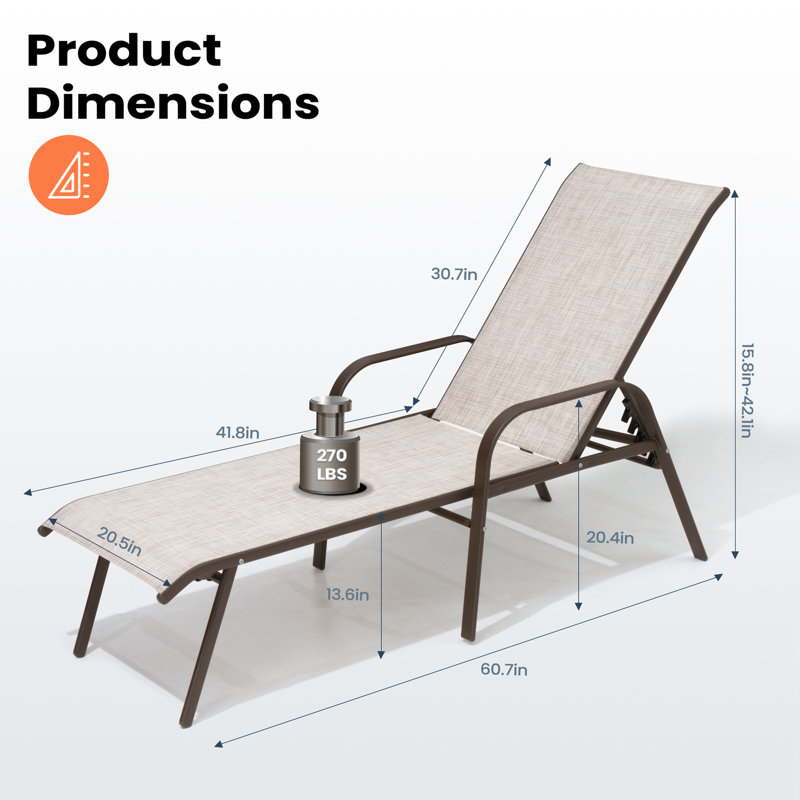 Chaise longue d'extérieur en métal Gland, Beige/brun