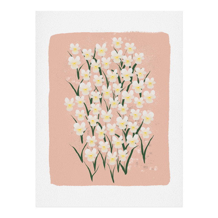 Reproduction d’art rose pensées, H 10 po x l 8 po x P 0,13 po