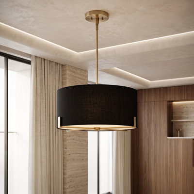 Morrison 20" Round Antique Brass 3-Light Drum Pendant with Black Linen Shade