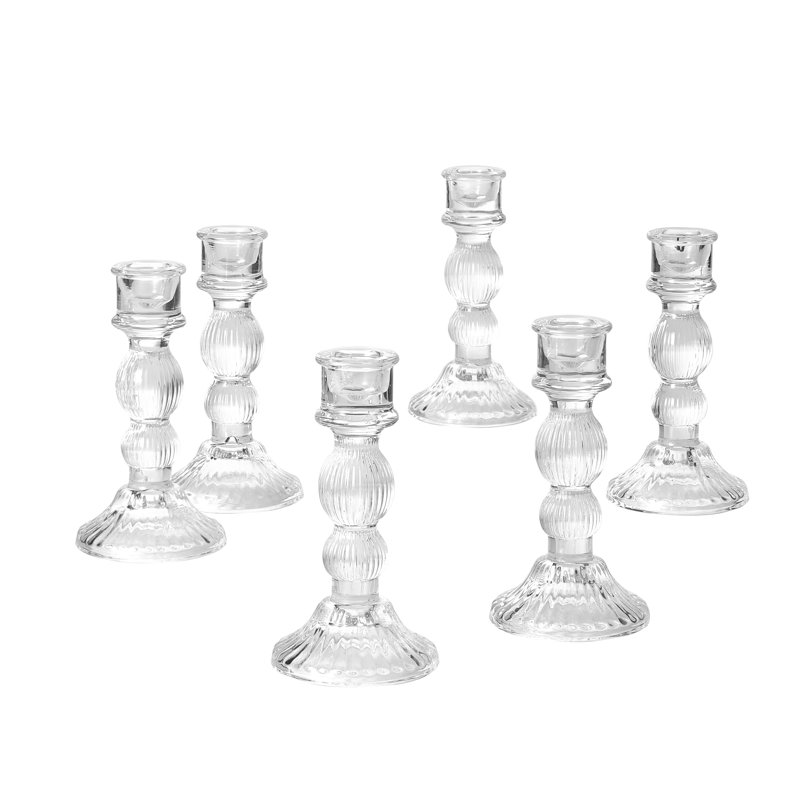 Glass Tabletop Candlestick, 6" H x 3" W x 3" D