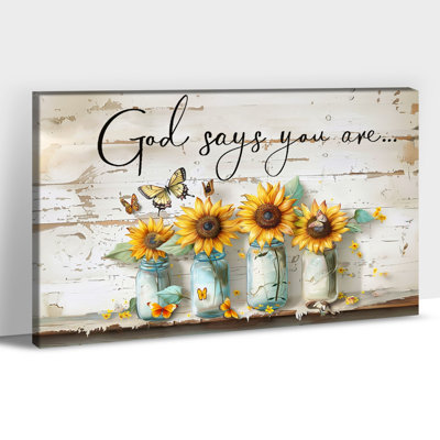 Adriatik God Says You Are Rustic Flower, reproduction d'affiche avec pot Mason, décoration murale, impression de peinture florale sur toile pour cuisine, salle de bain, chambre à coucher, bureau, prêt à être accroché, 12 po x 16 po