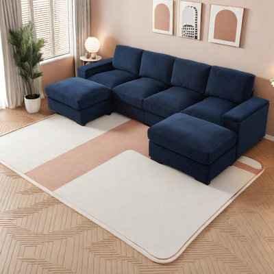 Canapé modulaire moderne à assise profonde, canapé en velours côtelé moelleux avec repose-pieds de rangement pour le salon