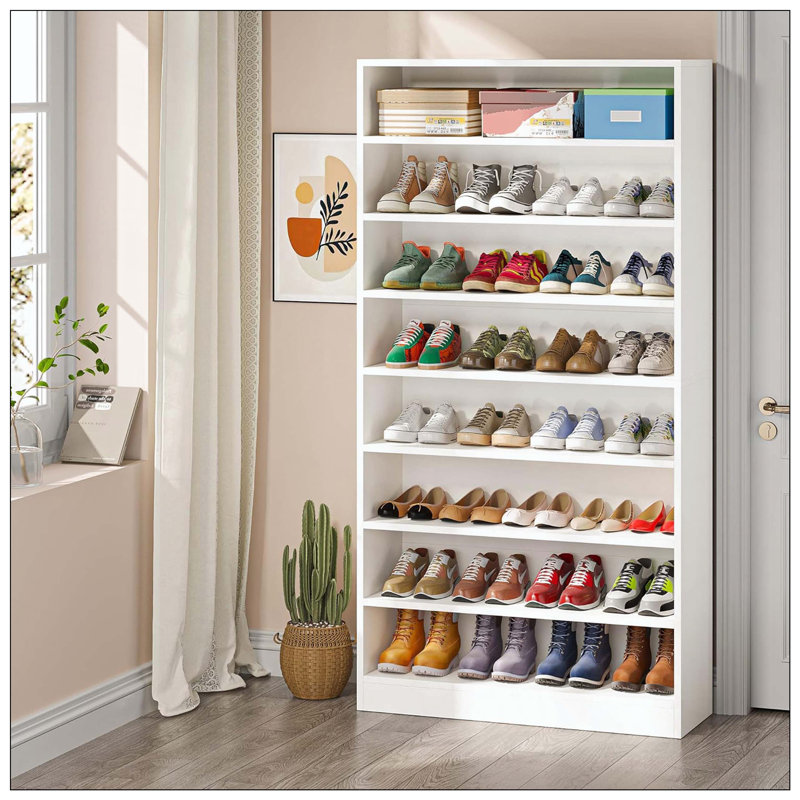 Rangement à chaussures autoportant en bois robuste à 9 niveaux, Blanc