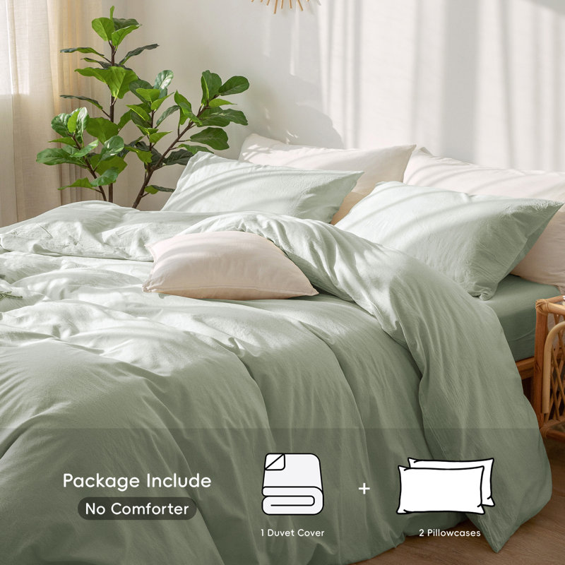 Full Size Off-White Washed Cotton Duvet Cover Set