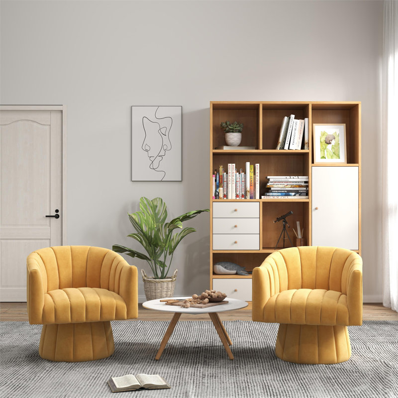 Izabell Velvet Swivel Barrel Chair, Izabell Mustard Yellow Velvet