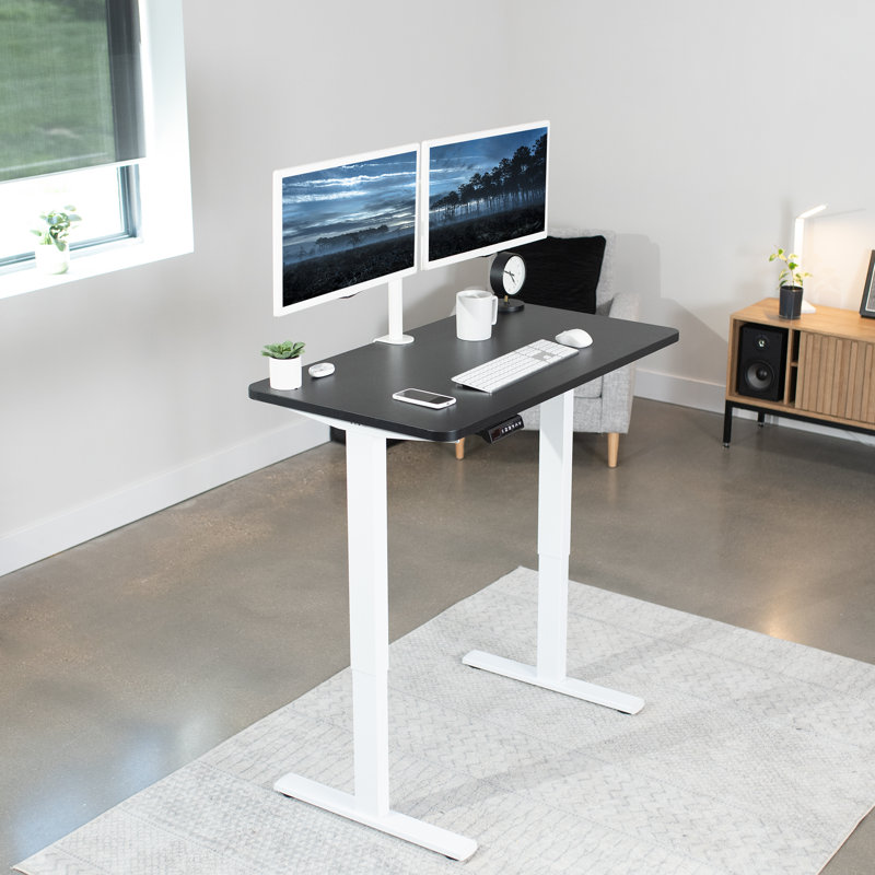 VIVO Single Motor Electric Desk with Push Button Memory Controller, 48.5" H x 43" W x 24" D, Black/White