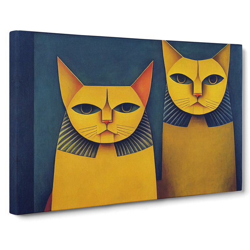 Two Egyptian Cats Abstract - Wrapped Canvas, 35cm H x 50cm W x 3cm D