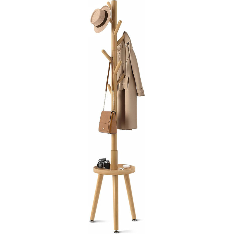Gurdev Solid Wood Freestanding 8 - Hook Coat Rack, Natural