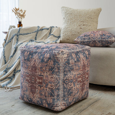 Taj Traditional Medallion Power-loomed Square Ottoman Pouf