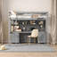 Lit mezzanine double pleine grandeur avec bureau, armoires de rangement, station de charge et tiroirs en gris - Une merveille pour la vie moderne-1262647657