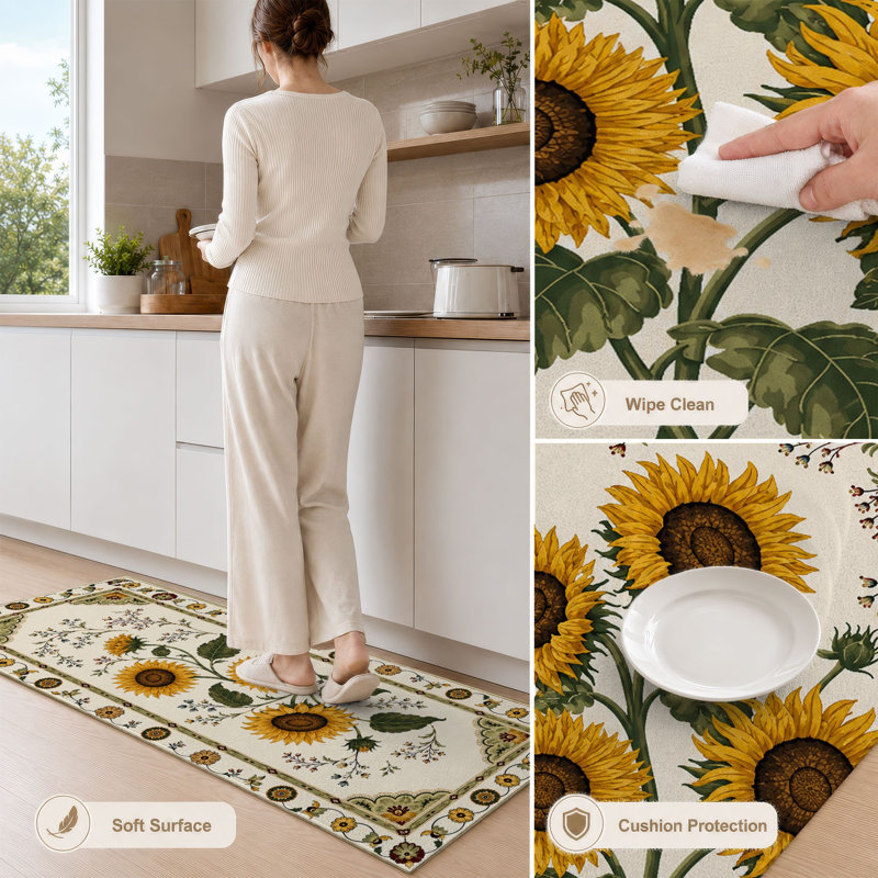 Sunflower Pattern Non-Slip Washable Kitchen Mats