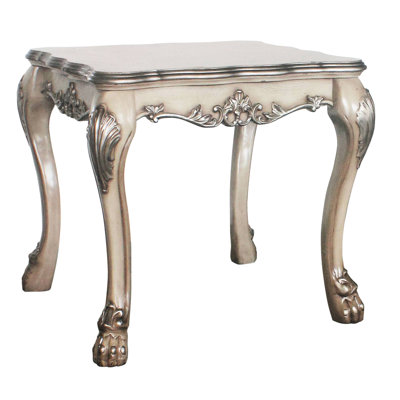 Square End Table In Vintage Bone White With Elegant Motifs And A Stable Base Style Intricate Construction