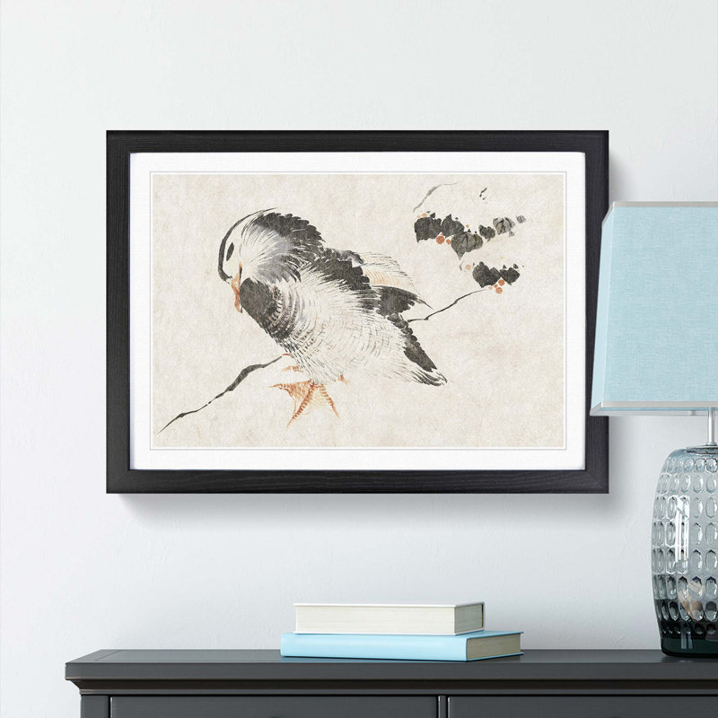 Duck Sketch by Katsushika Hokusai - Picture Frame Drawing Print, 48cm H x 65cm W x 2cm D, Black Framed