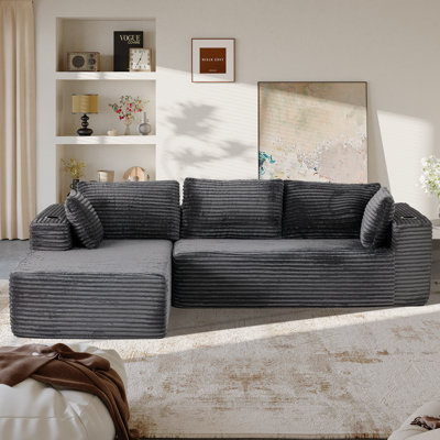 Boneless 106” No-Assembly Modular Sectional Sofa With Chaise Lounge – Modern L-Shape Upholstered Couch, Deep Seats & Cup Holder For Living Room