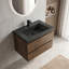 Meuble-lavabo suspendu de 76 cm (30 po) en mélamine en bois avec lavabo intégré en résine noire et quartz sable, armoire de salle de bain en palissandre avec tiroirs à fermeture douce et poignées supprimées