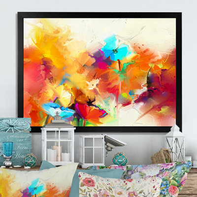 «Multicolor Summer Flowers Grunge Art», reproduction sur toile flottante