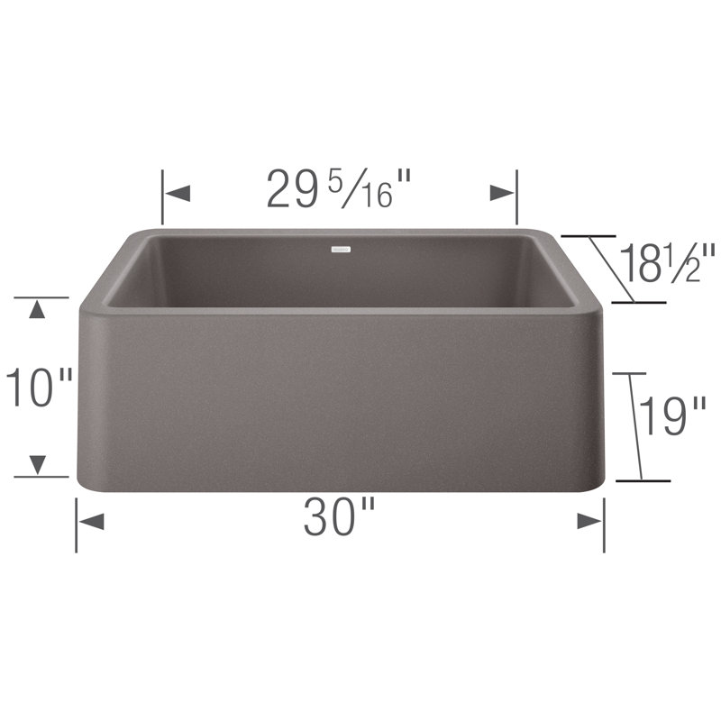 Évier de cuisine à tablier frontal en Silgranit de L 30 po x l 19 po avec crépine à panier Ikon, Gris métallisé