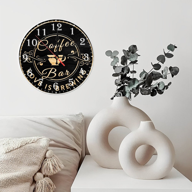 Horloge murale en bois 10 po, mouvement silencieux, à piles (piles AA non incluses), décor artistique, parfait pour les décorations