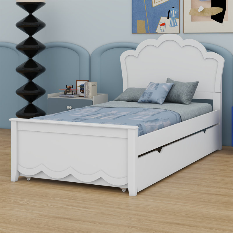 Twin Size Wood Platform Bed With Flower-Shaped Headboard And Twin Size Trundle,Twin Size Trundle Bed Frame