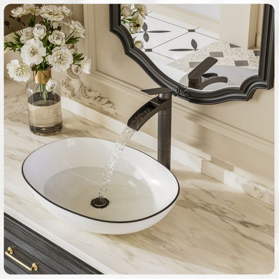 Brushed Nickel Tall Bathroom Vessel Sink Faucet, Single Hole Single Handle Waterfall Modern Above Countertop Sink Bathroom Faucet, with Pop Up Drain and Water Supply Line