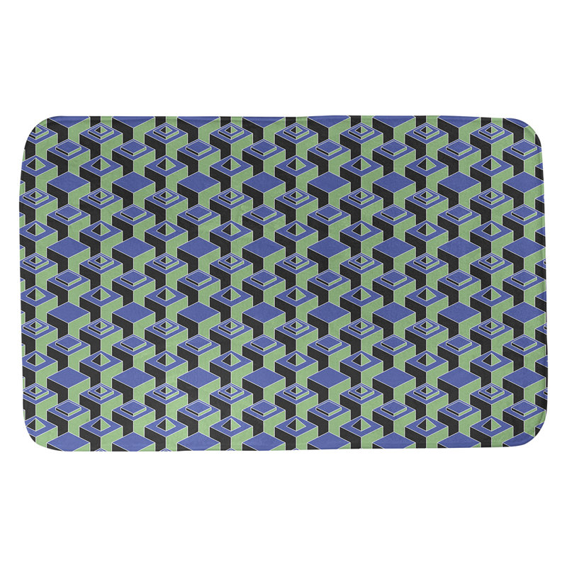 Tapis de bain géométrique antidérapant à motif de gratte-ciels, l 17 po x L 24 po, Bleu/vert